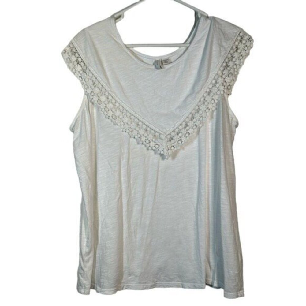 "C" Brand White Cap Sleeve Lace V-Neck Shirt Top Blouse Size 18/20W EUC #1272-AZ